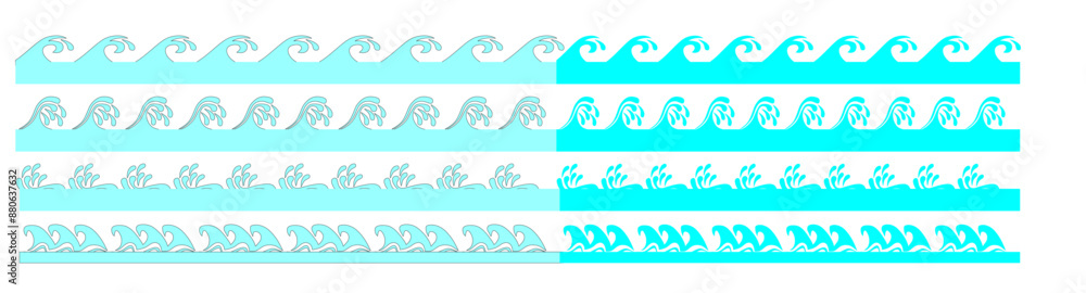Poster Sea wave pattern background. Vector ocean wave shape pattern. Water line background. Seamless marine decoration pattern background..