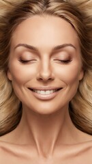 Fototapeta premium A close up of a woman 's face with her eyes closed