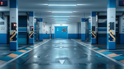 Modern empty parking garage with bright lighting