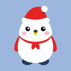 Happy New Year Merry Christmas Cute Animal Cartoon Character - Kids Funny Snowman in Santa Art Vector Illustration