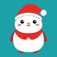Happy New Year Merry Christmas Cute Animal Cartoon Character - Kids Funny Snowman in Santa Art Vector Illustration