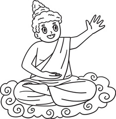 Buddhism Buddha on Cloud Isolated Coloring Page