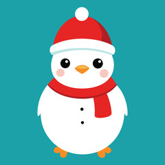 Happy New Year Merry Christmas Cute Animal Cartoon Character - Kids Funny Snowman in Santa Art Vector Illustration