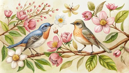 Charming Birds and Blossoms: Nature's Melody in Vintage Art