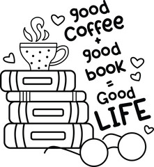 Good Coffee and Good Book Illustration in black and white coloring
