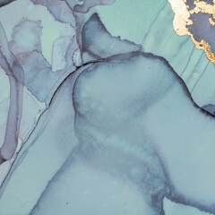 Blue Alcohol Ink Marble. Neon Water Color Canvas.