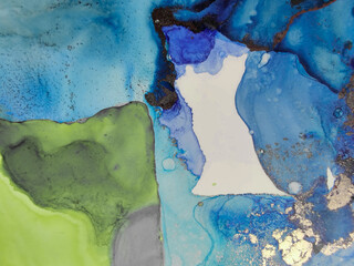 Blue Alcohol Ink Marble. Gold Water Color Marble.