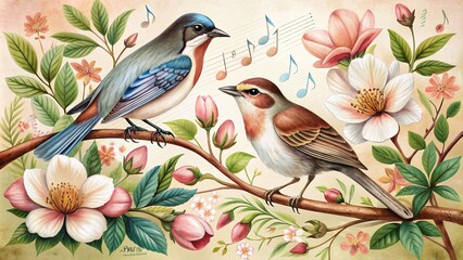 Charming Birds and Blossoms: Nature's Melody in Vintage Art