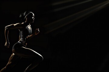 Black woman sprinter taking a star over black background with plenty of empty copy space Generative Ai