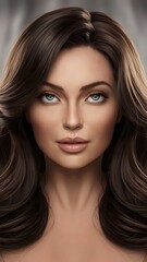 Fototapeta premium Beauty female face. Beautiful brunette woman, portrait close up. Portrait of Beauty woman with blue eyes. Beauty face.