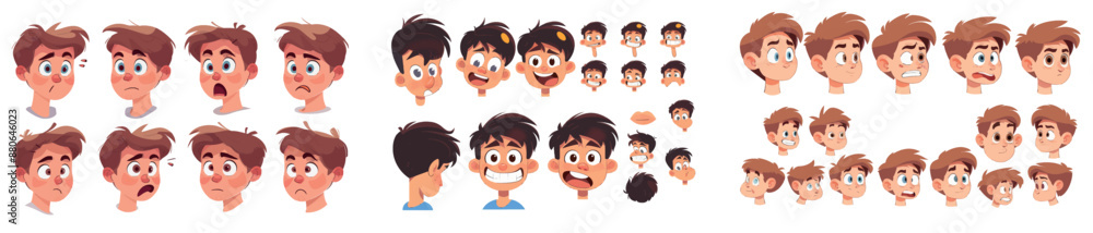 Poster creating teen boy face expressions and emotions can be done with this kit. it includes customizable 