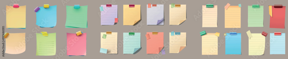 Aufkleber the set of paper notes is isolated on a white background and is presented in a realistic way, with t