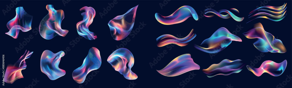 Poster a holographic abstract blur spot. 3d chameleon shape gradient texture. simple geometric blend graphi