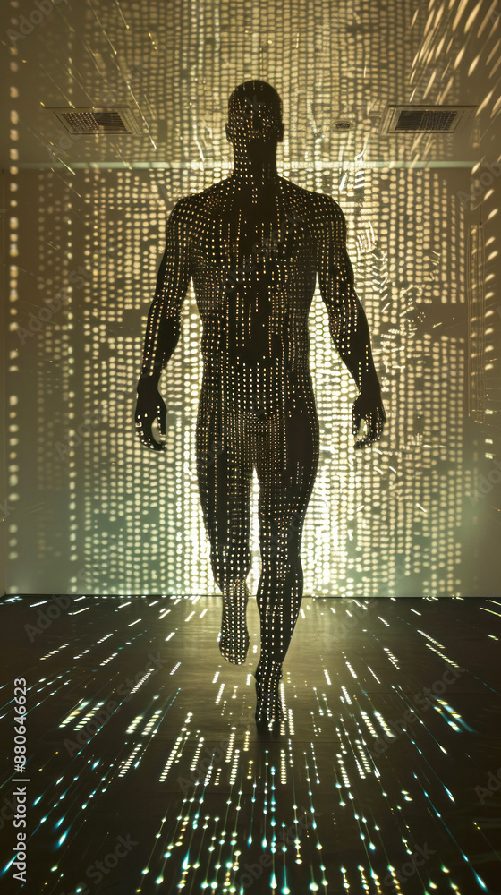 Canvas Prints Silhouette figure surrounded by digital light streams