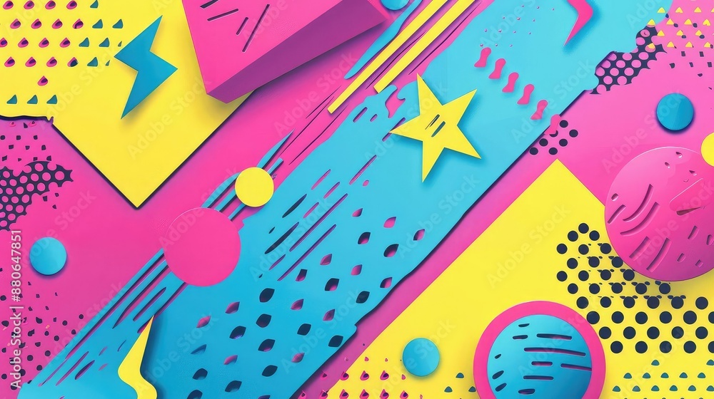 Poster create a seamless memphis style pattern with bright colors and simple geometric shapes. the pattern 
