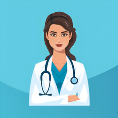 Fototapeta premium Hindu Doctor icon in uniform. Flat style female. Brunette with brown eyes. Avatar of a doctor. Flat style illustration. portrait