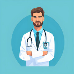 Fototapeta premium Doctor icon in uniform. Flat style male. brown hear with brown eyes. Avatar of a doctor. Flat style illustration. portrait