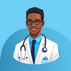 Fototapeta premium african american Doctor icon in uniform. Flat style male. Brunette with brown eyes, dark skin. Avatar of a doctor. Flat style illustration. portrait