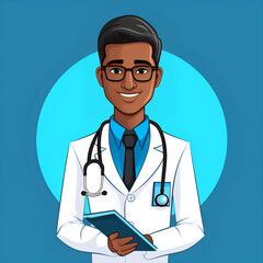 Fototapeta premium african american Doctor icon in uniform. Flat style male. Brunette with brown eyes, dark skin. Avatar of a doctor. Flat style illustration.