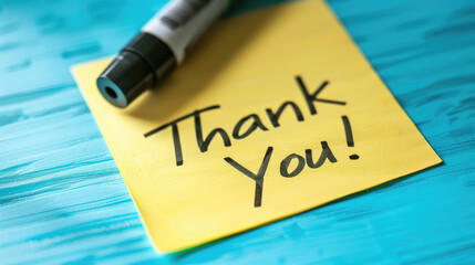 Thank you note on yellow sticky note expressing gratitude