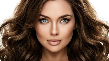 Fototapeta premium Beauty female face. Beautiful brunette woman, portrait close up. Portrait of Beauty woman with blue eyes. Beauty face.