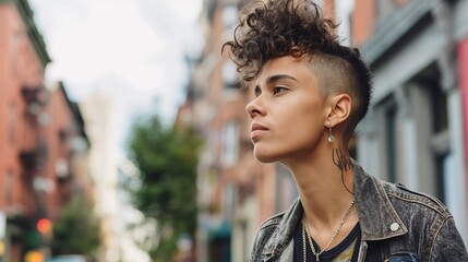 Fototapeta premium An LGBTQ woman with a mohawk hairstyle, appearing bold