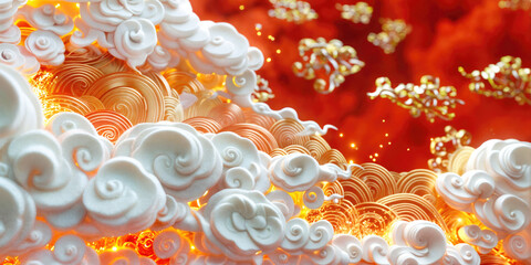 Golden clouds flowing on red background for chinese new year celebration