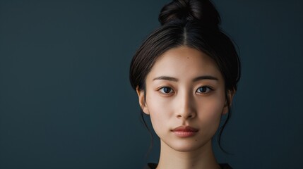 Fototapeta premium An Asian woman with a chignon hairstyle, looking sophisticated