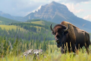 The Rockies Bison: Majestic Bison Grazing in Alberta's Rocky Mountains