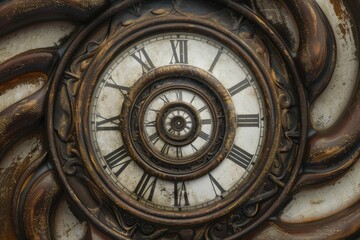 Obraz premium Time Concept. Twisted Clock Face with Infinite Spiral Background