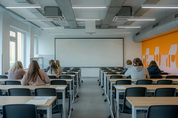 Modern classroom interior design at the school. The auditorium at the university. Lecture room.