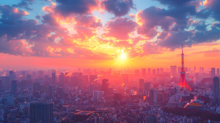 Fototapeta premium Dawn Cityscape - Vibrant Urban Scene