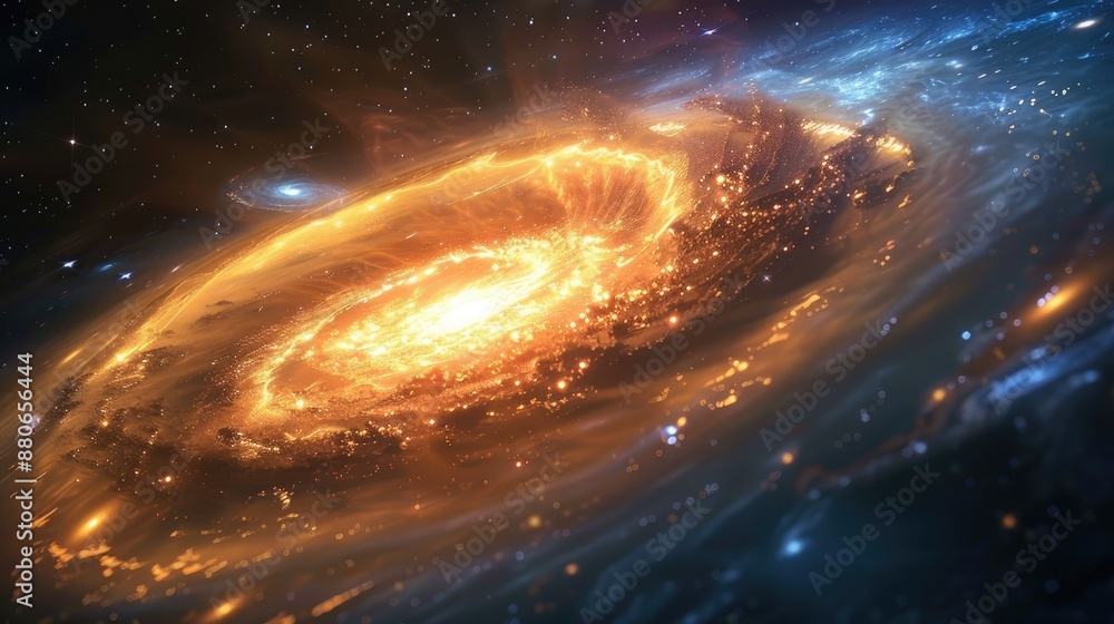 Wall mural glowing black hole emitting light in the universe with stars around.