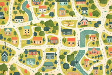 Simple just streets map, minimalist kids style, 2D style. Generative AI tools
