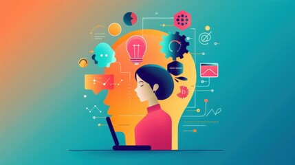 Design thinking methodology, structured approach to innovation, flat design illustration