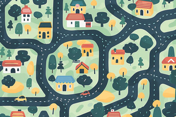 Simple just streets map, minimalist kids style, 2D style. Generative AI tools