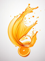 Orange juice splash with half orange on white background, GenerativeAI