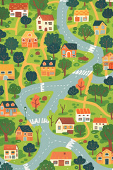 Fototapeta premium Simple just streets map, minimalist kids style, 2D style. Generative AI tools