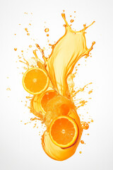 Orange juice splash with orange on white background, GenerativeAI, fresh drink