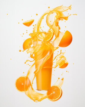 Orange juice splash with orange juce in the glass on white background, GenerativeAI, fresh drink