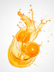 Orange juice splash with orange on white background, GenerativeAI, fresh drink
