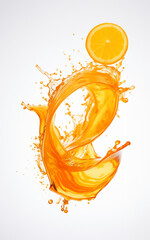 Orange juice splash with orange on white background, GenerativeAI, fresh drink