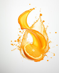 Orange juice splash with orange on white background, GenerativeAI, fresh drink