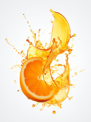 Orange juice splash with orange on white background, GenerativeAI, fresh drink