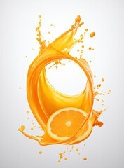 Orange juice splash with orange on white background, GenerativeAI, fresh drink