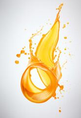 Orange juice splash with orange piece on white background, GenerativeAI, fresh drink