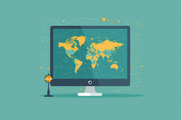 Simple full height and width background image for mapping ERP software homepage, flat design. Generative AI tools