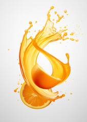 Orange juice splash with orange piece on white background, GenerativeAI, fresh drink