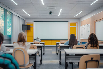 Modern classroom interior design at the school. The auditorium at the university. Lecture room.