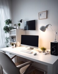 work computer white desktop frame table artist background bright business imac mac hot drink creative